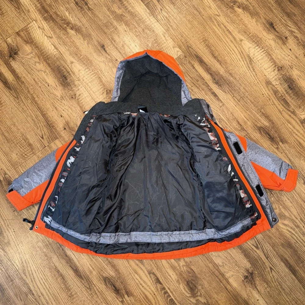 ZeroXposur Toddler 2 In 1 Puffer Hooded Winter Jackets Orange Gray Size XS 4/5